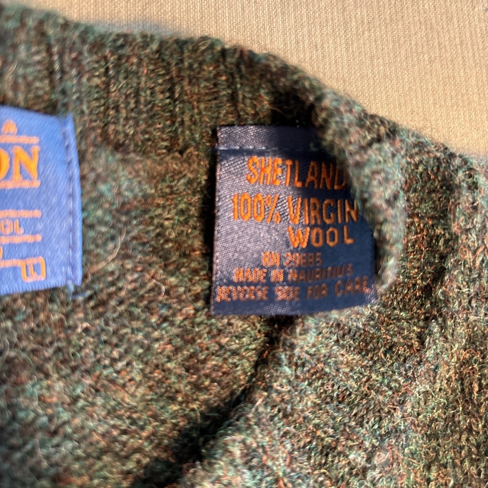 Pendleton Mens L Shetland Wool Crewneck Sweater Green Heather Knit Pullover - Picture 3 of 9